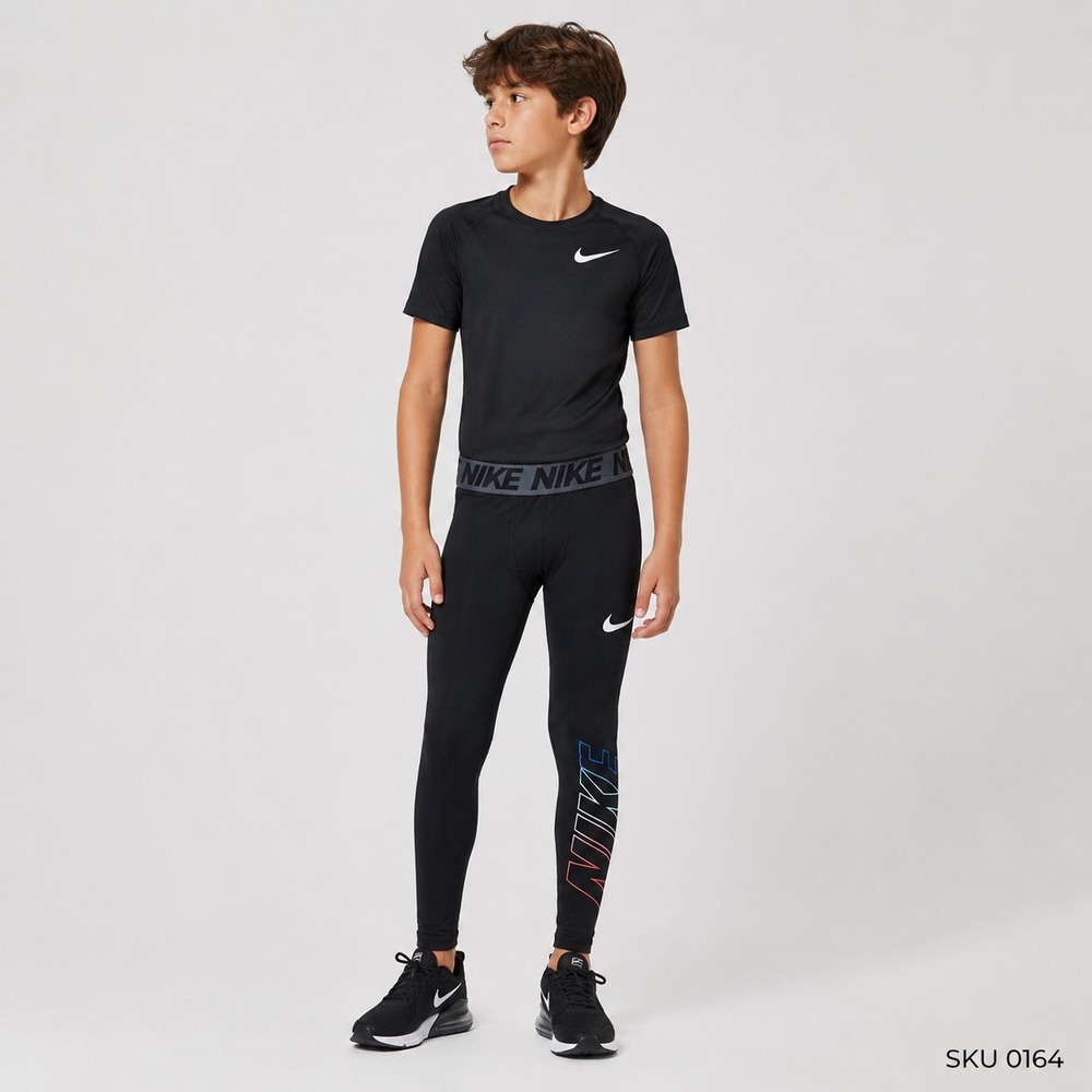 Nike Boys XL Pro Dri-FIT Compression Tights Black Gradient Logo Leggings 0164
